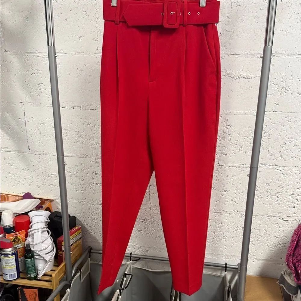 Zara Basics - Bold Red Trousers with Belt Size Small LIKE NEW